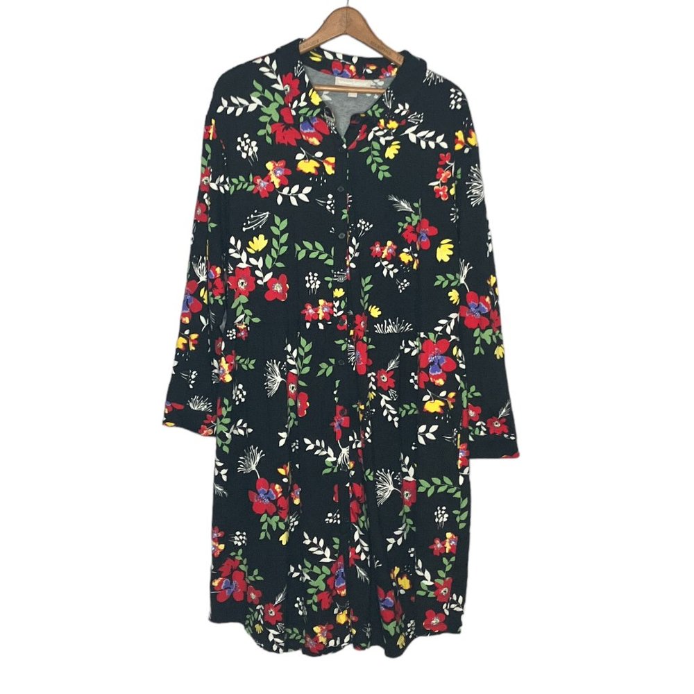 New Woman Within 1X 22/24 Black Floral Cotton Modal‎ Knit Long Sleeve Dress Plus